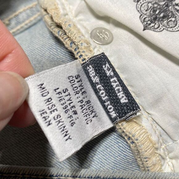 Lovers + Friends Ricky Mid -Rise Skinny Jeans Distressed Faded Step Hem Blue Siz - Picture 15 of 15